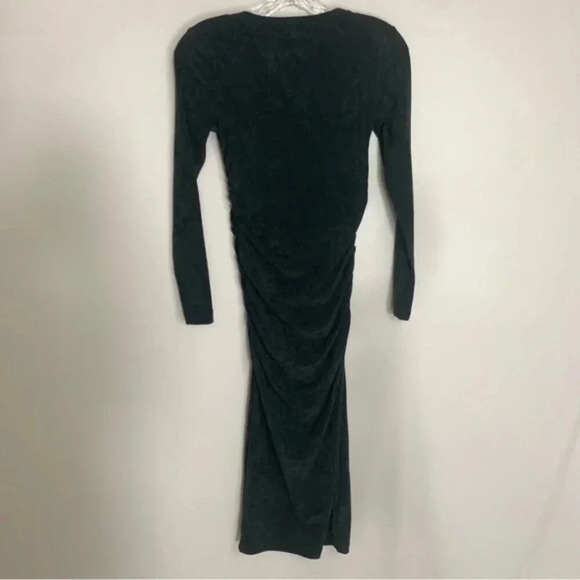 James Perse Green Ruched Velvet Long Sleeve Dress 0 - Picture 3 of 7